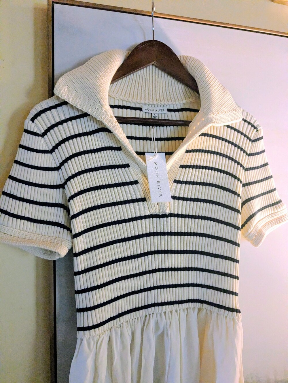 Anthropologie Moon River Ivory and Navy Striped Polo Dress NWT
